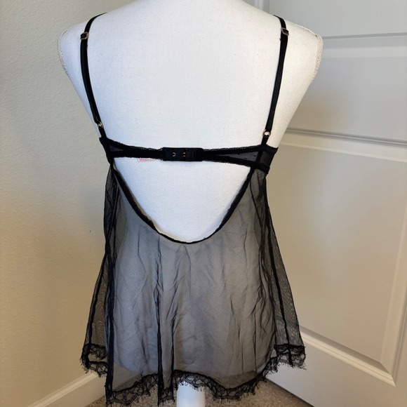 Victoria's Secret Very Sexy Black Mesh Lace Heart Babydoll Slip 36C - Picture 3 of 6